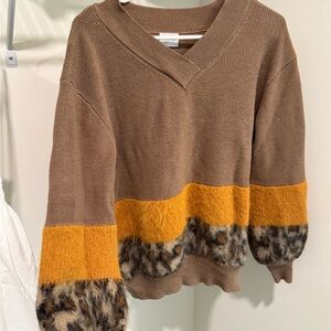 RoseBud tan sweater with fun Animal Print detail